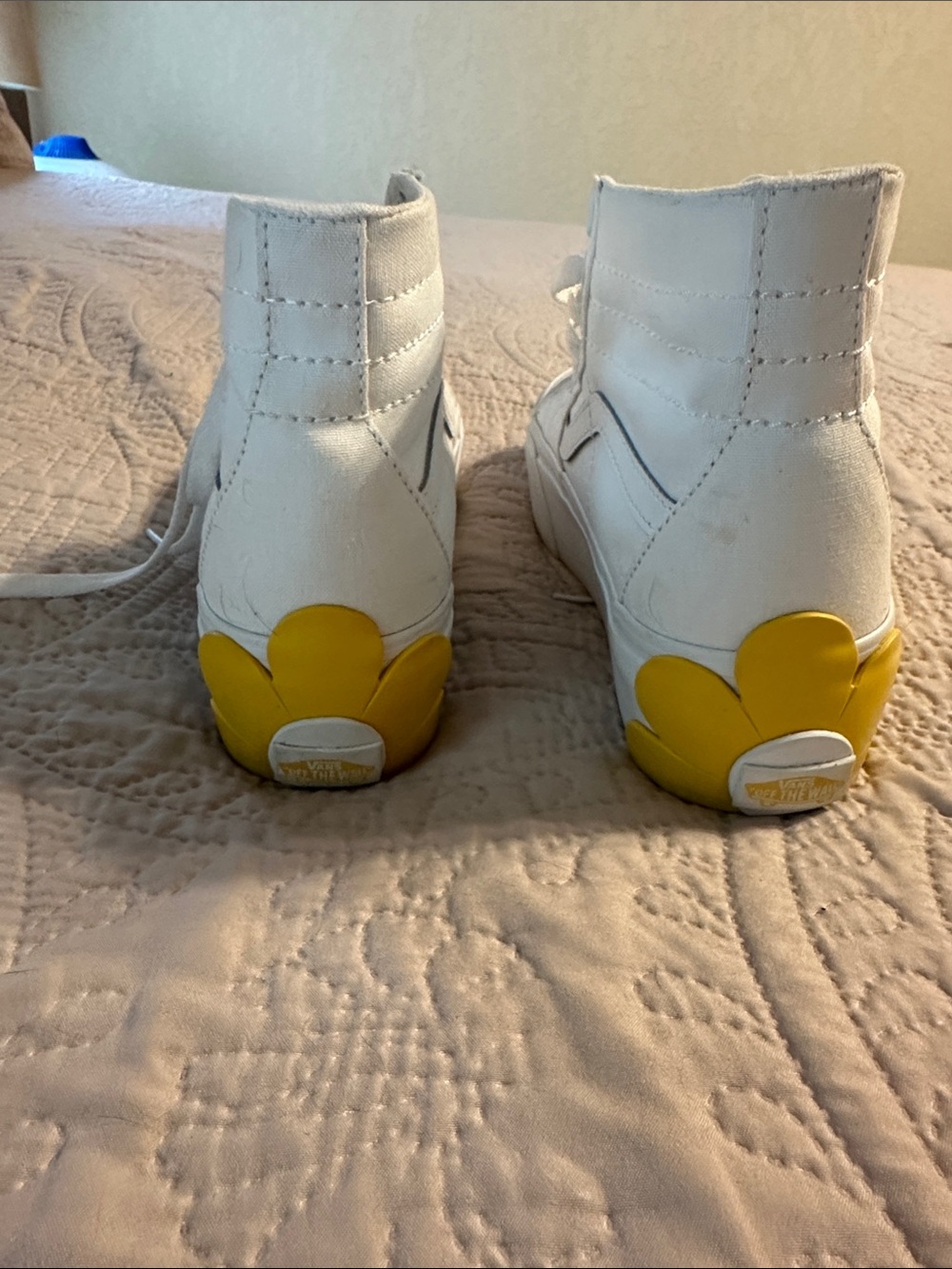 Vans White High-Top Sneakers with Yellow Daisy Accents - Picture 3 of 5